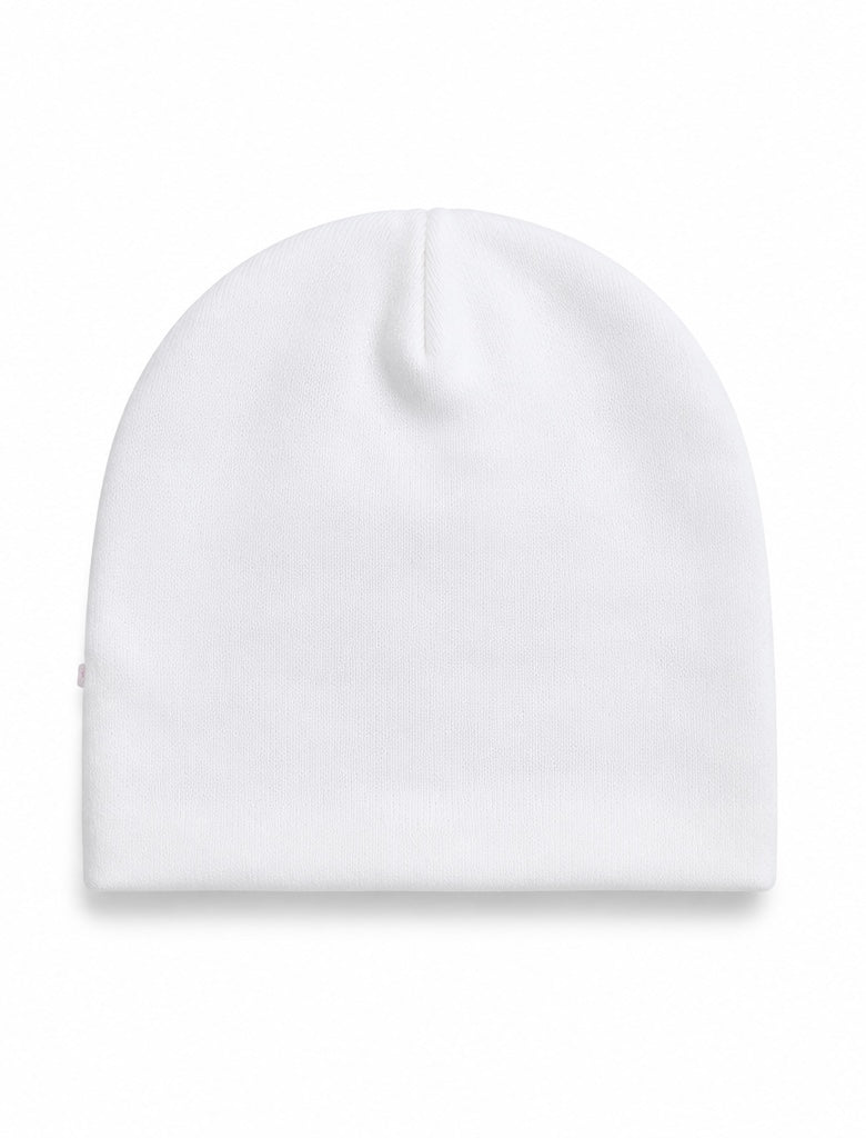 Satin Signature Beanie – White
