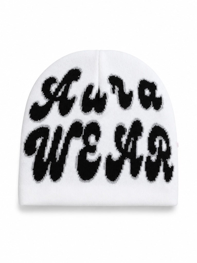 Satin Signature Beanie – White
